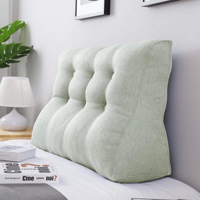 Extra Groot Rugkussen met Neksteun voor Bed en Bank - Lang Wandkussen met Wasbare Linnen Hoes