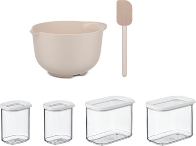 Mepal Beslagkom 3000 ml + spatel + 2x 375 ml + 2x 1000 ml Chef it / Modula - Bakset met bewaardozen - Chalk & White