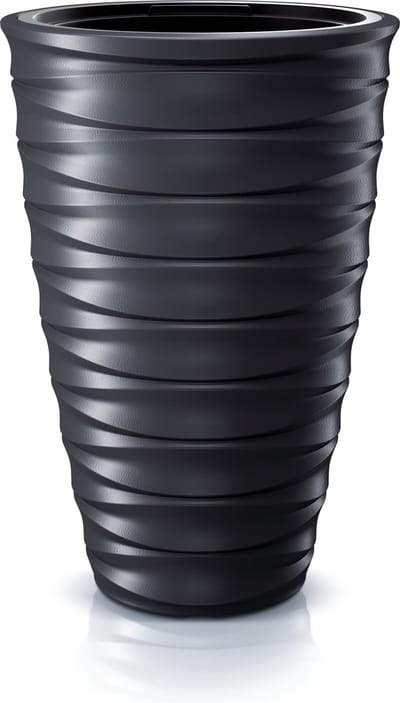 Prosperplast Plantenpot/bloempot Design Waves - buiten/binnen - design kunststof - antraciet - D38 x H58 cm - met binnenpot