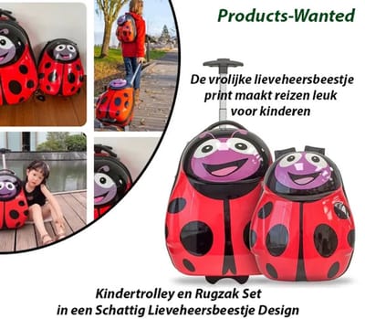Kindertrolley en Rugzak Set in een Schattig Lieveheersbeestje Design-Rood