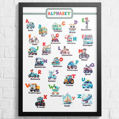 Alfabet Poster – Voertuigen ABC - Letters Leren - voor Kinderen – Formaat 43x61 cm - Educatieve Poster – Speels en Leerzaam - School posters