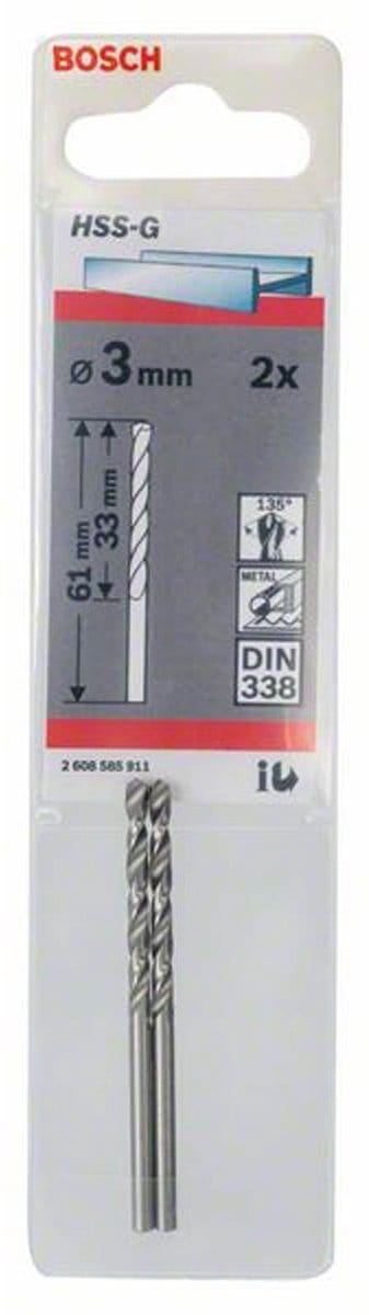 Bosch - Metaalboren HSS-G, Standard 3 x 33 x 61 mm