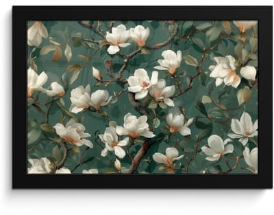 Poster in lijst - Fotolijst 30x20 cm - Posters - Bloemen - Takken - Wit - Klassiek - Posterlijst zwart - Decoratie - Wanddecoratie woonkamer - Muurdecoratie slaapkamer