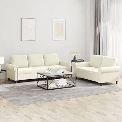 vidaXL - 2-delige - Loungeset - met - kussens - fluweel - crèmekleurig