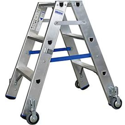 Dubbele trapladder van aluminium met wielen, 2 x 3 treden