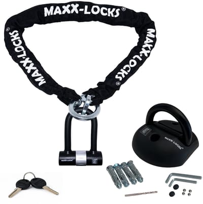 Maxx-Locks Tirau Art 4 Motorslot / Scooterslot + ART 4 Muuranker - Kettingslot met Loop en Beugelslot - Art Gekeurd Slot voor Motor en Scooter & Brommer - 200 cm