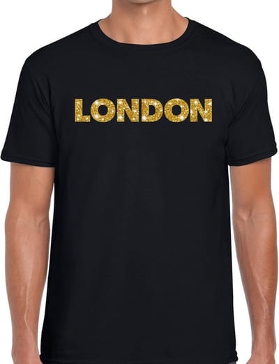 London goud glitter tekst t-shirt zwart heren - heren shirt London S