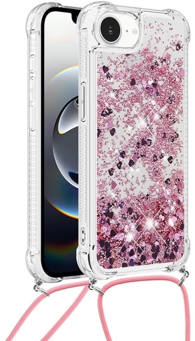 Coverup Hoesje - Geschikt voor iPhone 16e / 17e Hoesje - Coverup Liquid Glitter Back Cover met Koord - Rose Gold