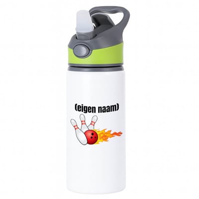 Hacebo® - bowling kegels vuur met eigen naam waterfles met rietje groen - Bowlen - ieman die graag bowlt - sport - bal - kegels - cadeau - verjaardag - kado - water fles - 650ML