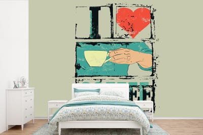 Behang - Fotobehang Koffie - Quotes - Vintage - Spreuken - I love coffee - Breedte 600 cm x hoogte 400 cm