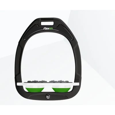 Zwarte/Witte/Groene Ultra Grip Platte Stijgbeugels Flex-On Green Composite