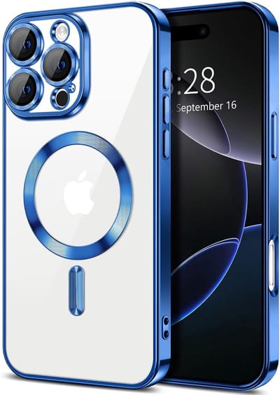 Backcover hoesje Geschikt voor: iPhone 16 Pro met geïntegreerde Camera lens bescherming [magnetische hoes] compatibel met MagSafe Dames Heren - Blauw