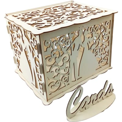 Enveloppe de mariage en bois boîte à cartes-cadeaux motif floral creux carte d'invitation bricolage boîte fournitures de mariage 5 beige