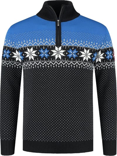 John Brillant Noorse Heren Pullover Merino, blauw & zwart. Maat S