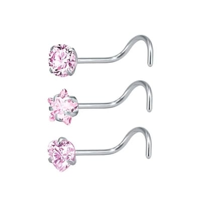 Aramat Jewels | Neuspiercing | Stalen Neuspiercing met Roze Zirkonia | Rond | |3mm | Staal | Volwassenen | Verkleurd niet