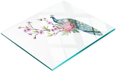Multifunctionele decoratieve snijplank voor in de keuken met pauw en bloemen, 60x52 cm