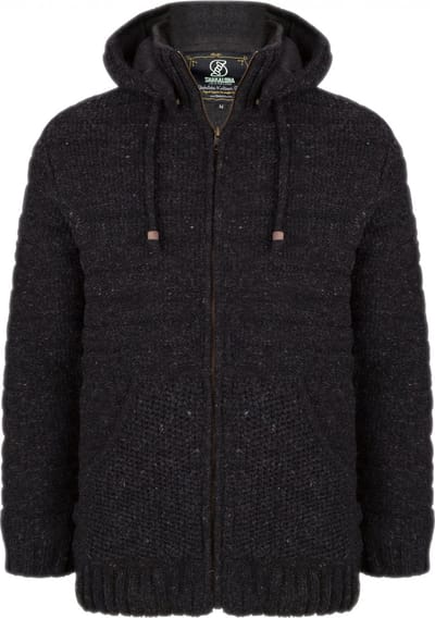 Gebreid Wollen Heren/Uni Vest van Schapenwol met Polyester Fleece voering en afneembare capuchon - SHAKALOHA - M Chuck Ziphood XXL