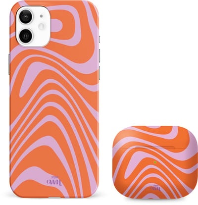xoxo Wildhearts siliconen hoesje + Airpods Pro 1/Pro 2 - Geschikt voor iPhone 11 en Airpods Pro 1 en Pro 2 - Boogie Wonderland Orange - Single layer telefoonhoesje - Oranje - Roze - Hoesje met print