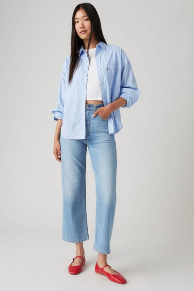 Levi's Ribcage Straight Ankle Cotton Linen Jeans Med Indigo Taglia: W29L27 | Jeans straight fit Outlet | Donna | Bianco
