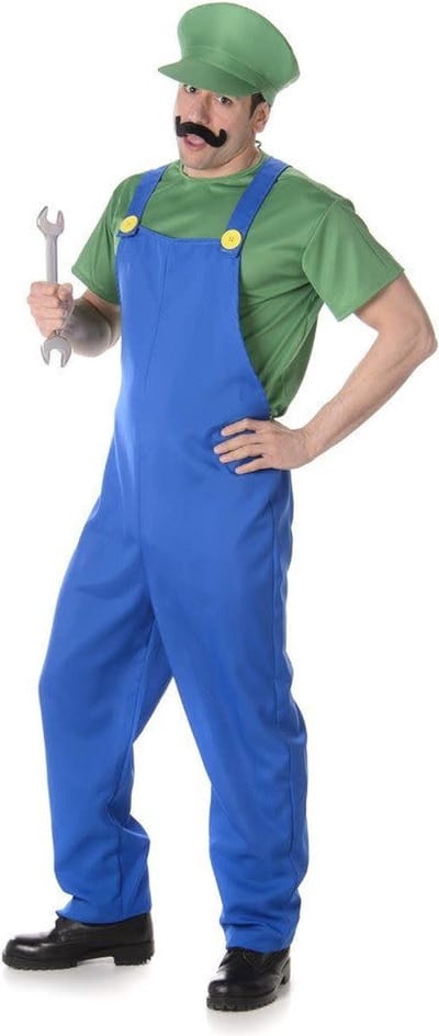 Karnival Costumes Groen Loodgieter Kostuum Carnavalskleding Heren Carnaval Super Mario Kostuum - Polyester - Maat L - 3-Delig T-Shirt/Tuinbroek/Hoed