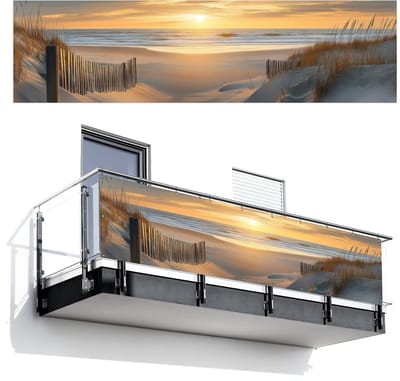 Balkonscherm 300x80 cm - Balkonposter Strand - Duinen - Zonsondergang - Balkon scherm decoratie - Balkonschermen - Balkondoek zonnescherm