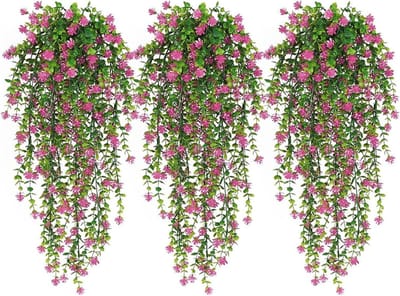 Set van 3 Kunstbloemen voor Hangende Mand, Decoratieve Planten, Simulatie Bloemen, Roze Bloemarrangementen, Tuinaccessoires