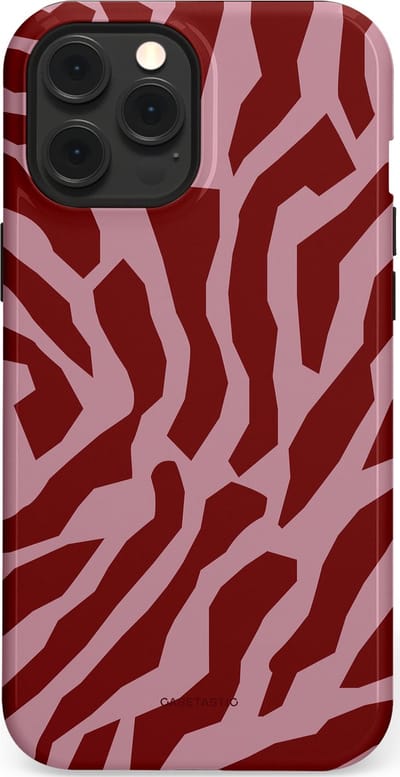 Casetastic Hoesje Geschikt voor Apple iPhone 12 Pro Max Magsafe - Stijlvolle Beschermende Duo-layer Case - Rode Roze Framboos Zebra Strepen