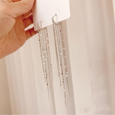 Arrivée Dominée Mode Longues Boucles d'Oreilles Pendantes à Franges Métalliques Joker Coréen Doux Mignon Cœur Boucles d'Oreilles Élégantes pour Femmes argenté