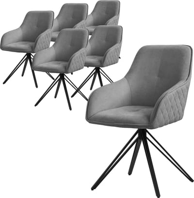 Set van 6 eetkamerstoelen draaibaar grijs geweven stof met rugleuning en armleuningen ML design