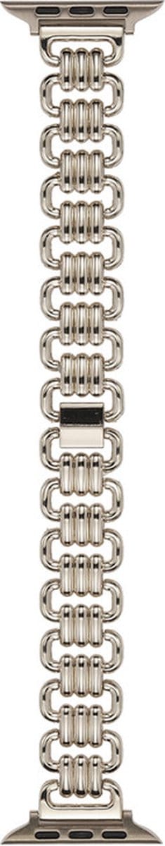 Stalen bandje - kettingvormig - geschikt voor Apple Watch 1/2/3/4/5/6/7/8/9/10/11/ SE (1,2,3) met maat 38 mm / 40 mm / 41 mm en 42 mm (Watch 10/11) - sterrenlicht