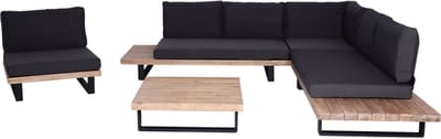 Tuinset met fauteuil MCW-H54, loungeset met bank, Spun Poly-acaciahout, MVG-aluminium ~ lichtbruin, bekleding donkergrijs