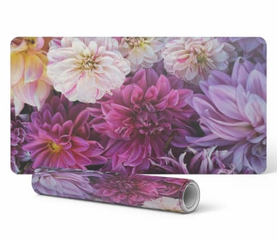 Decoratieve bureauonderlegger voor werk en studie met dahlia-bloemenpatroon, 90x45 cm