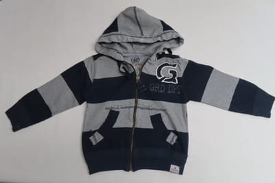 Gilet - Unie - Streep marine / grijst - Rits en kap - 2 jaar 92