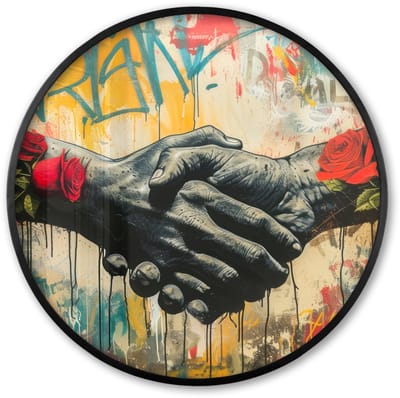 Poster in lijst Rond - Fotolijst 60x60 cm - Posters - Graffiti - Rozen - Handen - Street art - Ronde posterlijst zwart - Decoratie - Wanddecoratie woonkamer - Muurdecoratie slaapkamer