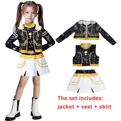 Zoey Cosplay Pruik K-Pop Krijger Kostuum Performance Kleding Set Halloween Kostuum Herfst En Winter Nieuwe Collectie Carnaval Feestpak 130 black