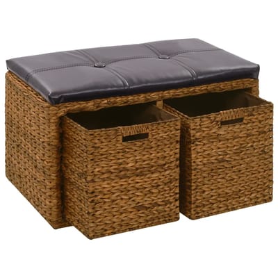vidaXL - Bankje - met - 2 - manden - 71x40x42 - cm - zeegras - bruin