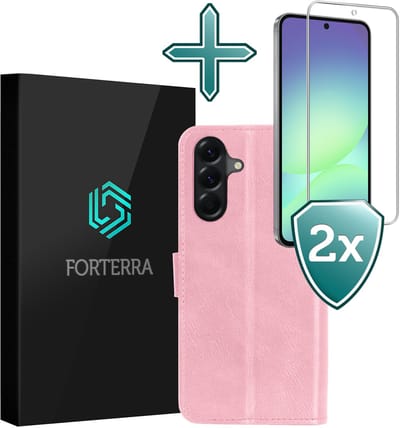 Hoesje Met 2x Screenprotector - Geschikt voor Samsung Galaxy A56 - Luxe Pasjeshouder - Flip Case - Bookcase Portemonee - Kunstleer Book Case - Flipcase Hoes - Book Cover - Walletcase - Portemonneehoes - Lichtroze