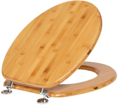 5Five Toiletbril Woody - bruin - Bamboe hout - universeel - standaard wc bril - zinken schanieren