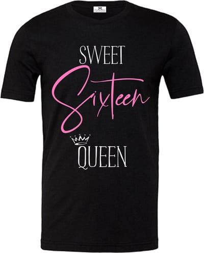 Sweet 16 Queen shirt-cadeau T-shirt zwart voor meiden - 16de verjaardag -Maat S