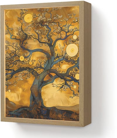 Wandlamp 30x40 cm - Oplaadbaar - Boom - Levensboom - Abstract - Goud - Wandlampen binnen woonkamer - Slaapkamer lamp - Decoratieve nachtlamp - Vloerlamp draadloos