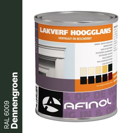 Afinol Hoogglans Lakverf Dennengroen (RAL 6009) 750 ml - Lak - Houtlak - Houtverf - Voor Binnen en Buiten - geschikt voor hout, metaal en kunststof