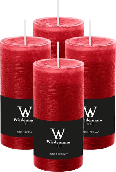 Wiedemann Cilinderkaars/stompkaars - 4x - rustieke kaars - rood - 6 x 12 cm - 42 branduren