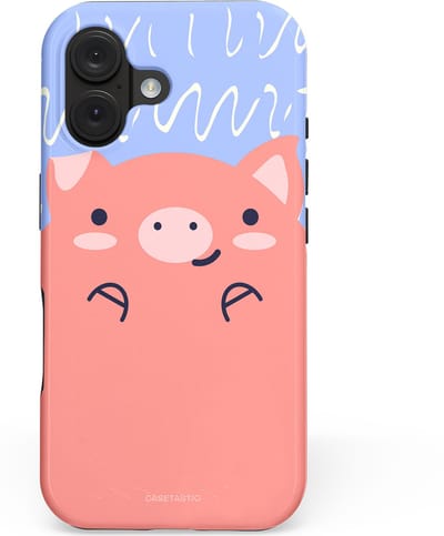 Casetastic hoesje geschikt voor Apple iPhone 16 - MagSafe - Dubbellaagse bescherming - Knuffel van varken - Fashion Case - Koraal Lichtblauw