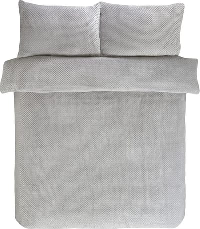 Beddengoedset met kussenslopen, teddy fleece, wafelpatroon, warm en behaaglijk, omkeerbaar, voor Super King size bed (260 x 230 cm)