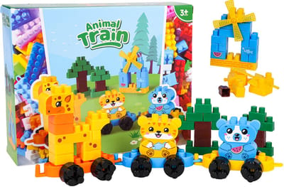 Playos® - Trein met Dieren - Blokkentrein - Inclusief Stickers - Grote Bouwblokken - Peuters - Speelgoed - Bouwblokken - Stapelen
