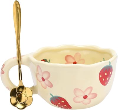 Handgemaakte keramische koffiemok met lepel, schattig ontwerp voor cappuccino, thee en cacao, 250ml, perfect als cadeau voor koffieliefhebbers