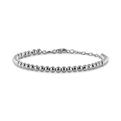 New Bling 9SIL-23242 Zilveren Armband Bolletjes 4mm - 16+3cm - Karabijnsluiting - Rhodium - Zilver