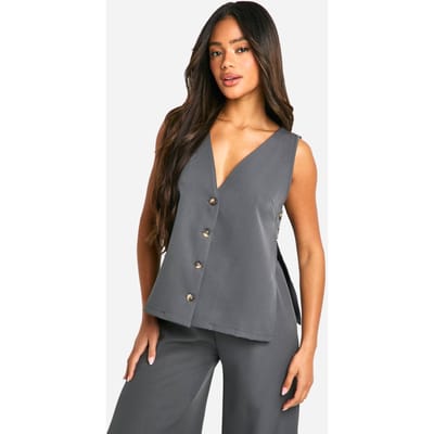 boohoo Dames Geweven Tab Zij Swing Vest | Houtskool | Maat: 38