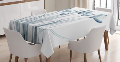 ABAKUHAUS Bloementafelkleed, tulpen met zonne-effect, Gemakkelijk onderhoud met geavanceerde druktechnologie Wasbaar en gepersonaliseerd, 140 x 170 cm, Donker Teal Blauw Wit