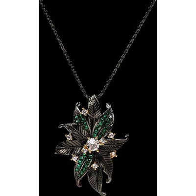 Bague Arbre de Coco Coloré Pendentif Style Européen et Américain Vacances d'Été Micro Sertissage Zircon Feuilles Fleurs Index Bicolore Collier black